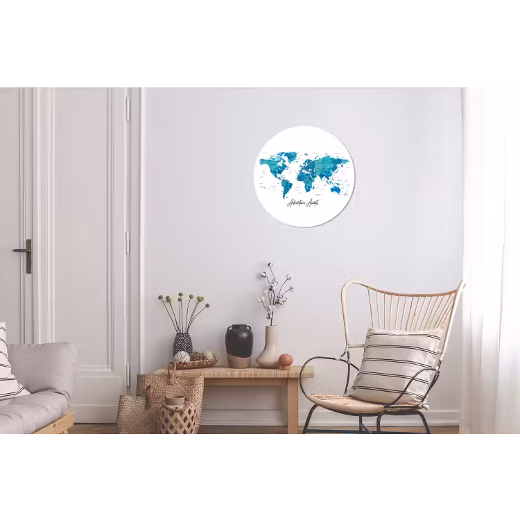 Wereldkaart - Blauw - Kleurrijk Wandcirkel aluminium klein -woonkamer