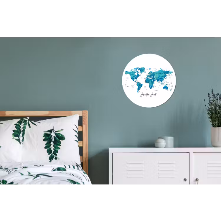 Wereldkaart - Blauw - Kleurrijk Wandcirkel aluminium klein -slaapkamer