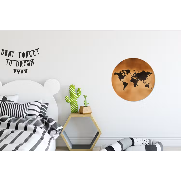 Wereldkaart - Bruin - Kaart Wandcirkel aluminium klein -kinderkamer