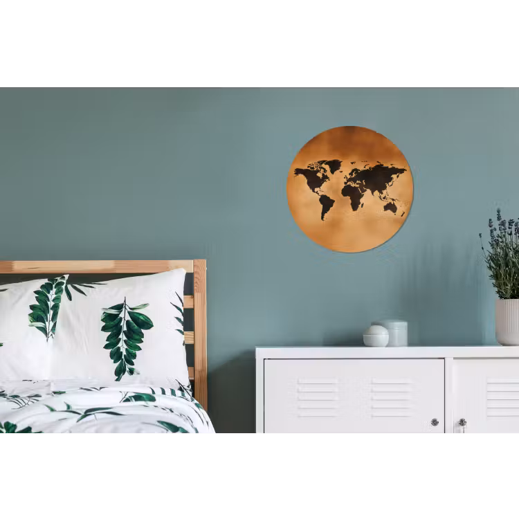 Wereldkaart - Bruin - Kaart Wandcirkel aluminium klein -slaapkamer