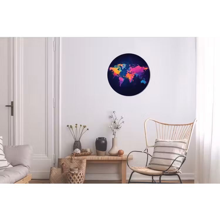 Wereldkaart - Kleurrijk - Graffiti Wandcirkel aluminium klein -woonkamer