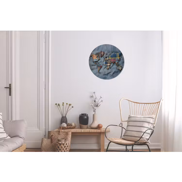 Wereldkaart - Denim - Textiel Wandcirkel aluminium klein -woonkamer
