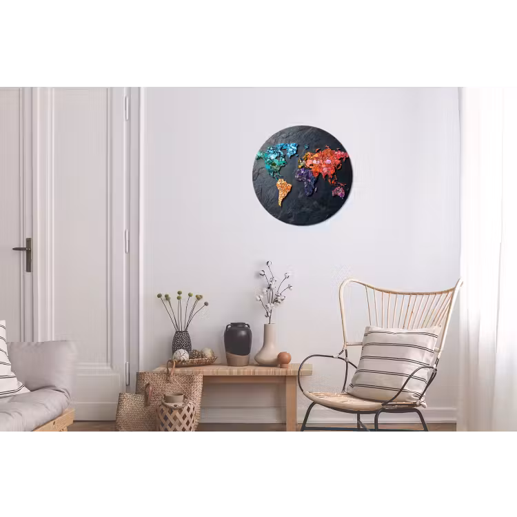 Wereldkaart - Edelstenen - Regenboog - Ruw Wandcirkel aluminium klein -woonkamer