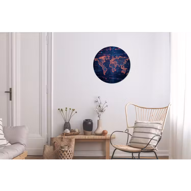 Wereldkaart - Futuristisch - Oranje Wandcirkel aluminium klein -woonkamer