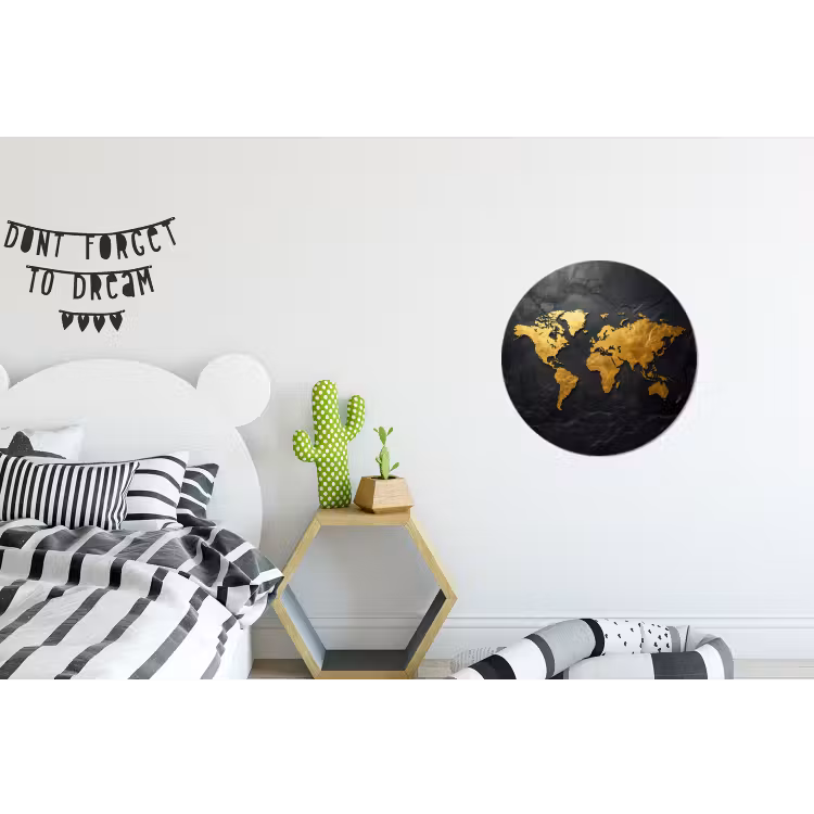 Wereldkaart - Goud - Steen Wandcirkel aluminium klein -kinderkamer