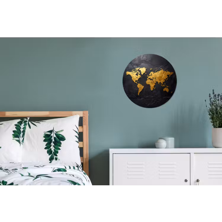 Wereldkaart - Goud - Steen Wandcirkel aluminium klein -slaapkamer