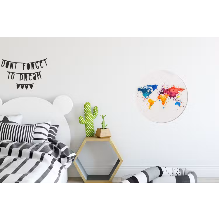 Wereldkaart - Graffiti - Kleurrijk Wandcirkel aluminium klein -kinderkamer