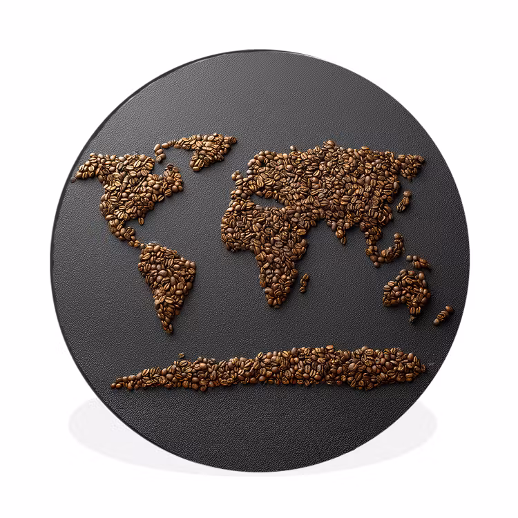 Wereldkaart - Koffie - Grijs Wandcirkel aluminium klein -3d