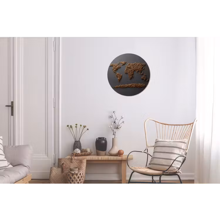 Wereldkaart - Koffie - Grijs Wandcirkel aluminium klein -woonkamer
