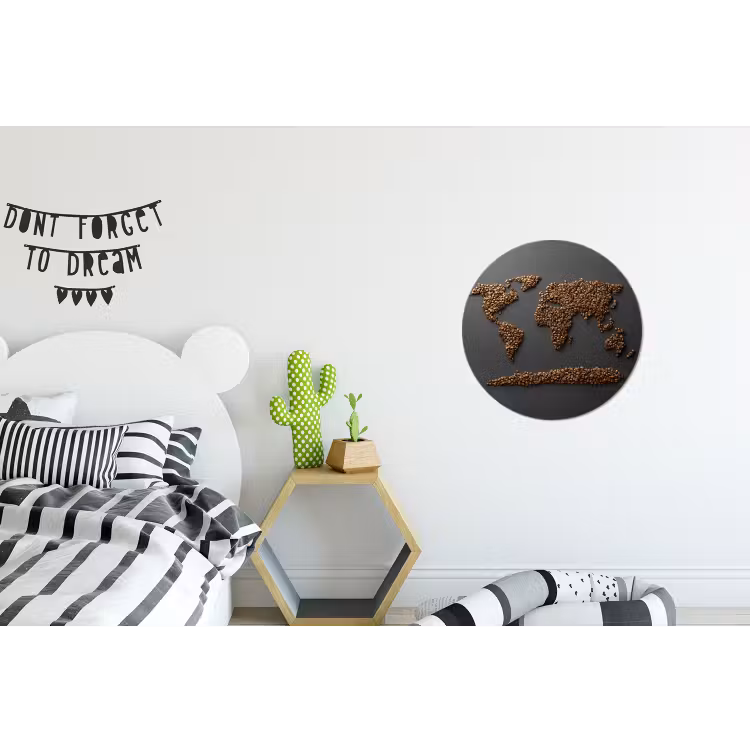 Wereldkaart - Koffie - Grijs Wandcirkel aluminium klein -kinderkamer