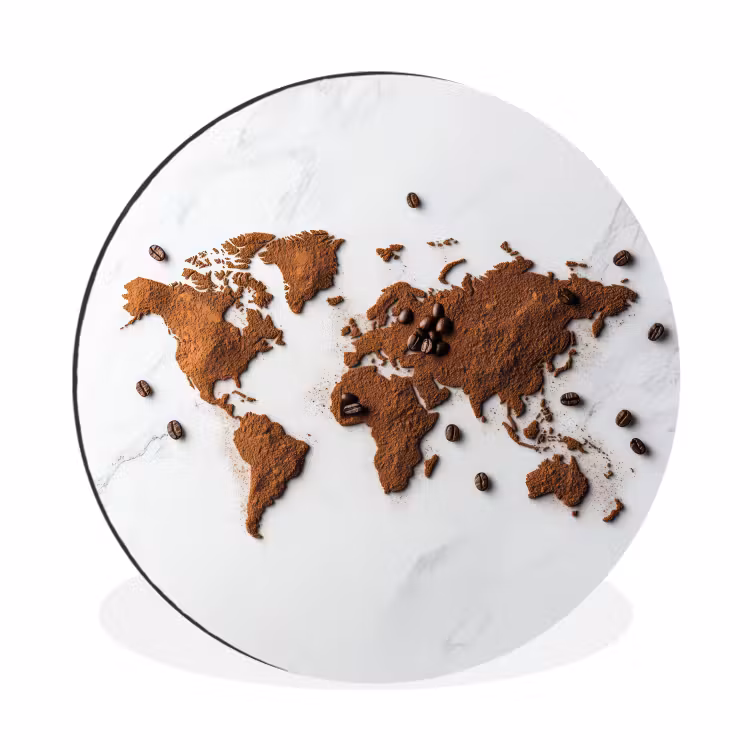 Wereldkaart - Koffie - Marmer Wandcirkel aluminium klein -3d