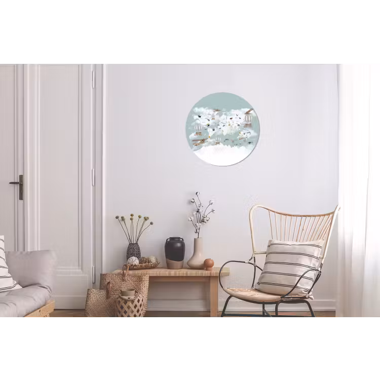 Wereldkaart - Kind - Vliegtuig Wandcirkel aluminium klein -woonkamer