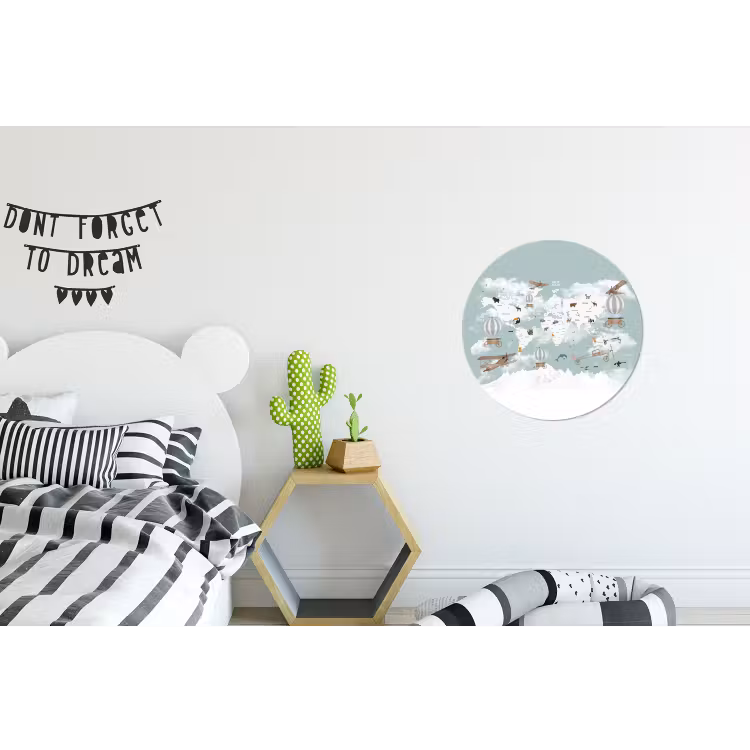 Wereldkaart - Kind - Vliegtuig Wandcirkel aluminium klein -kinderkamer
