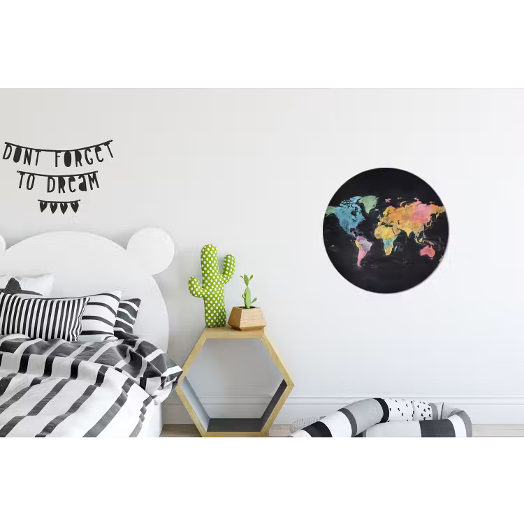 Wereldkaart - Krijtstrepen - Regenboog Wandcirkel aluminium klein -kinderkamer