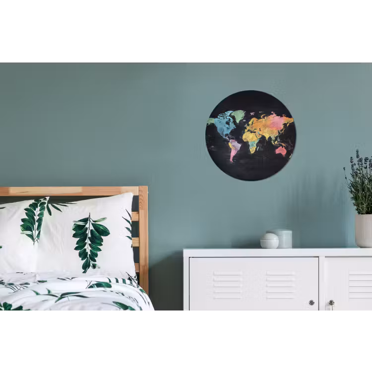 Wereldkaart - Krijtstrepen - Regenboog Wandcirkel aluminium klein -slaapkamer