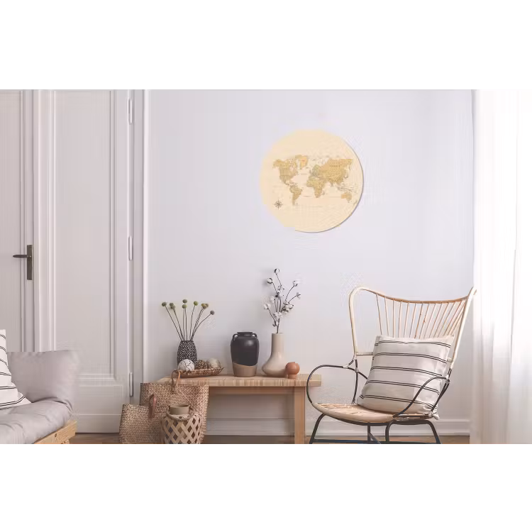 Wereldkaart - Realistisch - Beige Wandcirkel aluminium klein -woonkamer