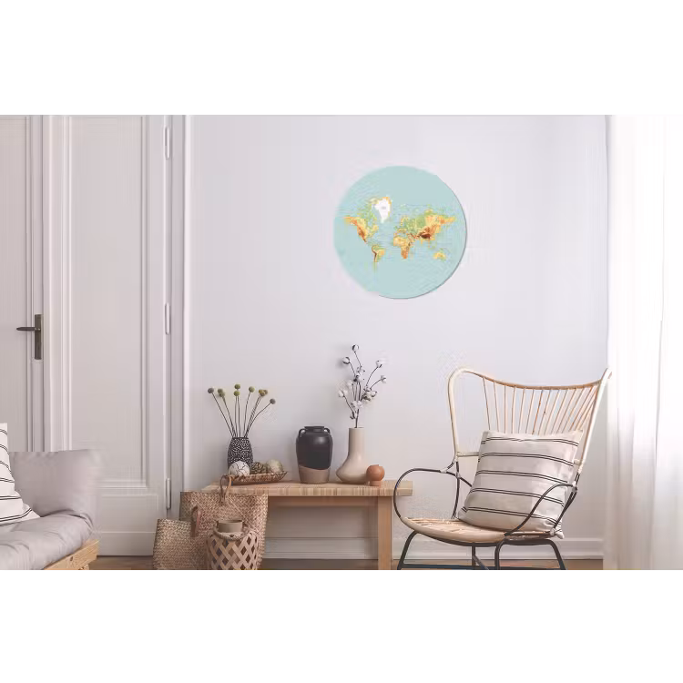 Wereldkaart - Realistisch - Blauw Wandcirkel aluminium klein -woonkamer