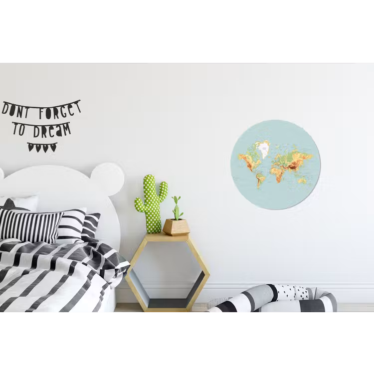 Wereldkaart - Realistisch - Blauw Wandcirkel aluminium klein -kinderkamer