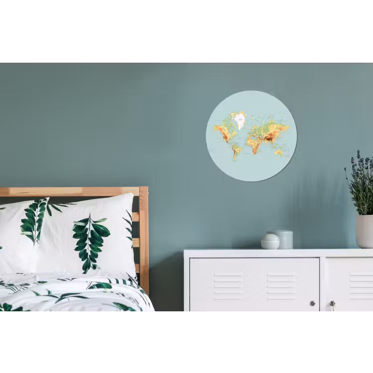 Wereldkaart - Realistisch - Blauw Wandcirkel aluminium klein -slaapkamer