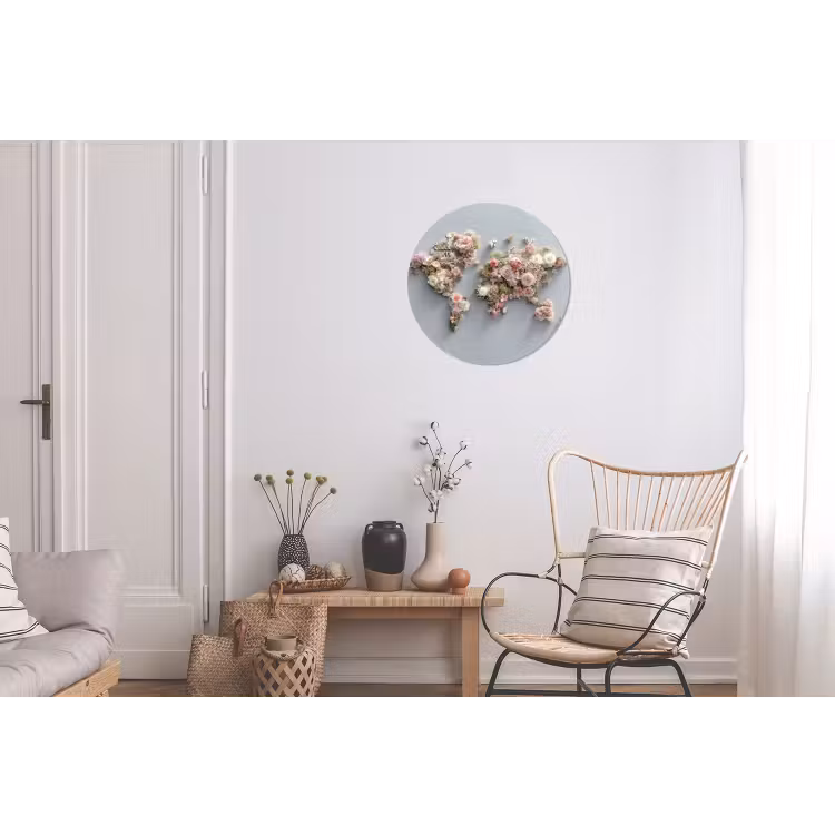 Wereldkaart - Rozen - Roze Wandcirkel aluminium klein -woonkamer