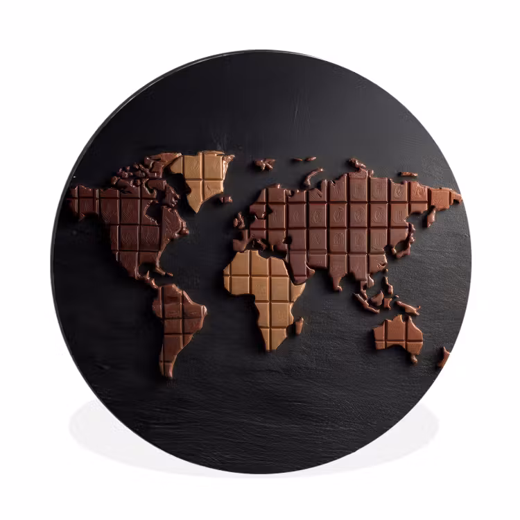 Wereldkaart - chocola - Smakelijke uitstraling Wandcirkel aluminium klein -3d