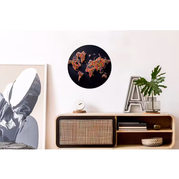 Wereldkaart - Snoepjes - Felle kleuren Wandcirkel aluminium klein -kantoor