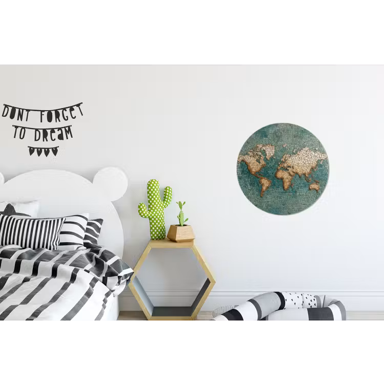 Wereldkaart - Gebroken tegels - Mozaïek Wandcirkel aluminium klein -kinderkamer