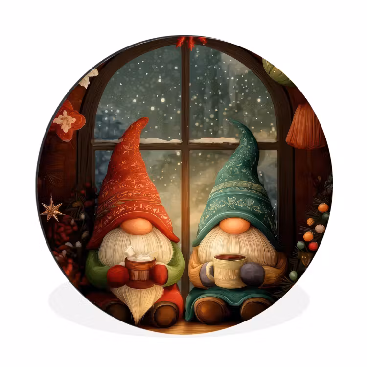 Gnooms - Kerst - Raam - Kleurrijk Wandcirkel aluminium klein -3d