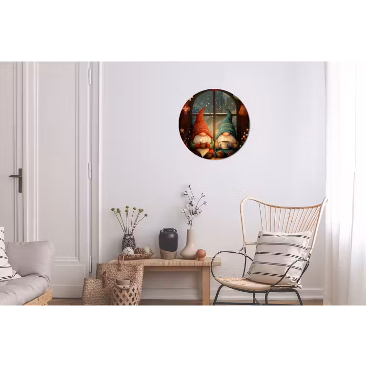 Gnooms - Kerst - Raam - Kleurrijk Wandcirkel aluminium klein -woonkamer