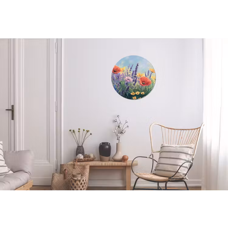 Weide - Bloemen - Kleurrijk Wandcirkel aluminium klein -woonkamer