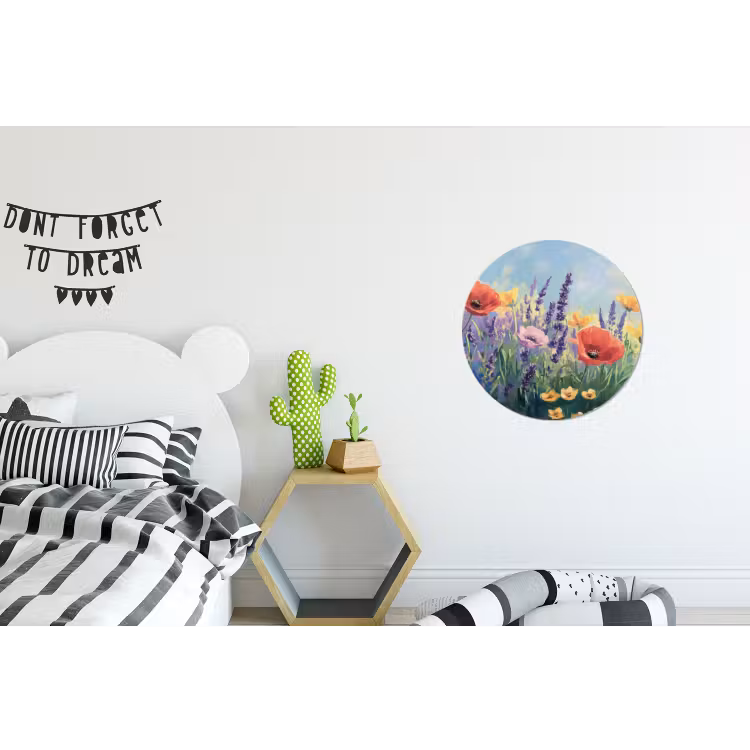 Weide - Bloemen - Kleurrijk Wandcirkel aluminium klein -kinderkamer