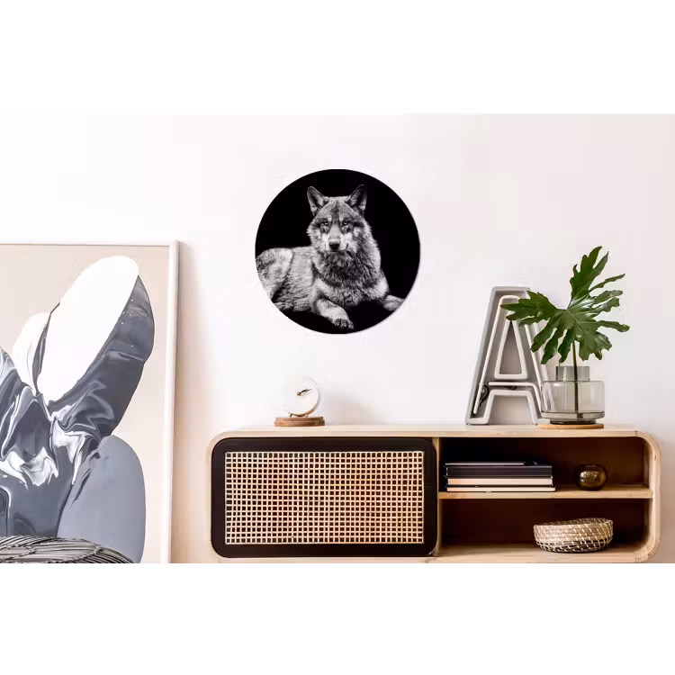 Wilde dieren - Wolf - Zwart - Wit Wandcirkel aluminium klein -kantoor