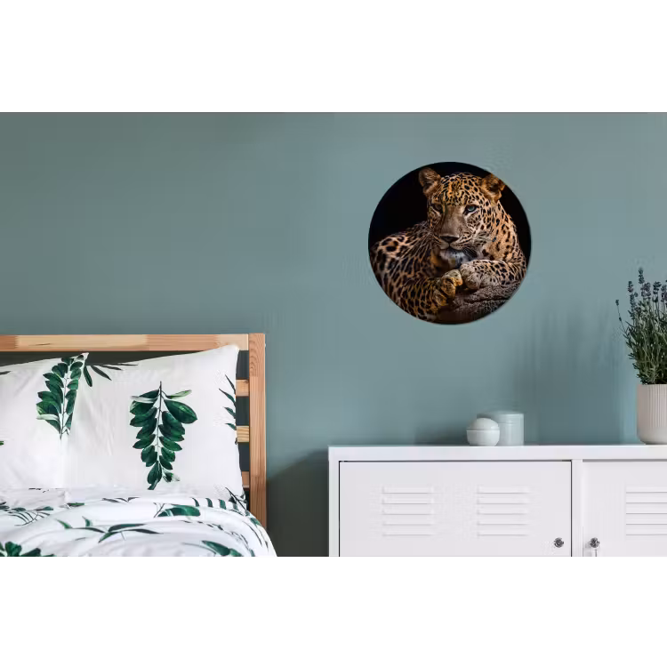 Wilde dieren - Panter - Portret - Zwart - Dieren Wandcirkel aluminium klein -slaapkamer