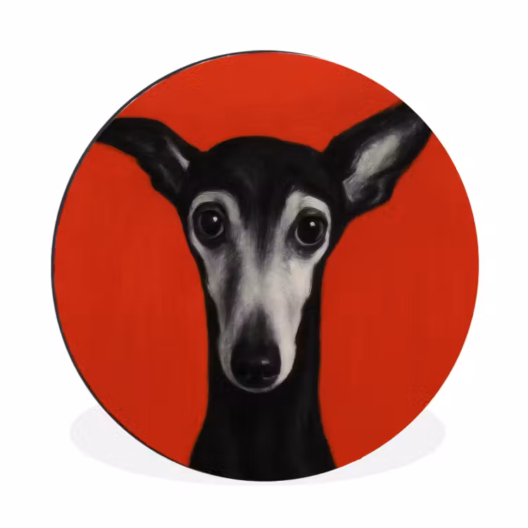 Windhond - Minimalistisch - Rood Wandcirkel aluminium klein -3d