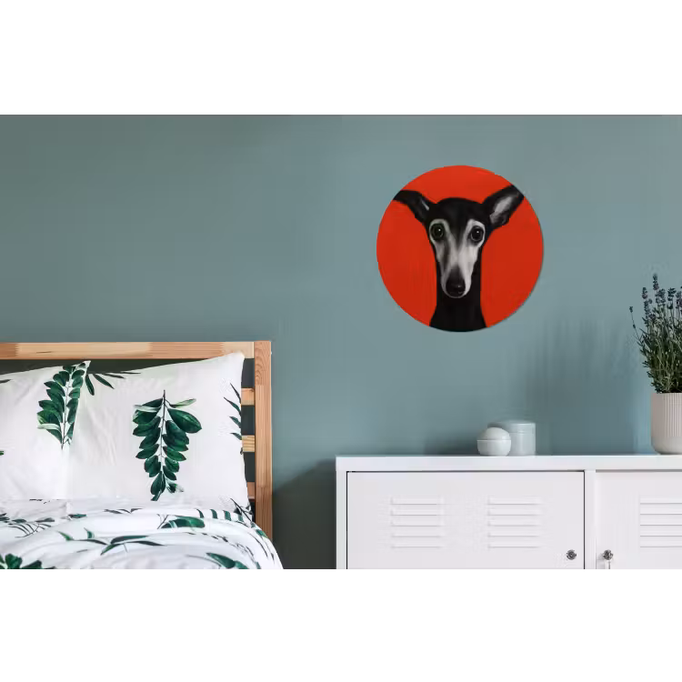 Windhond - Minimalistisch - Rood Wandcirkel aluminium klein -slaapkamer
