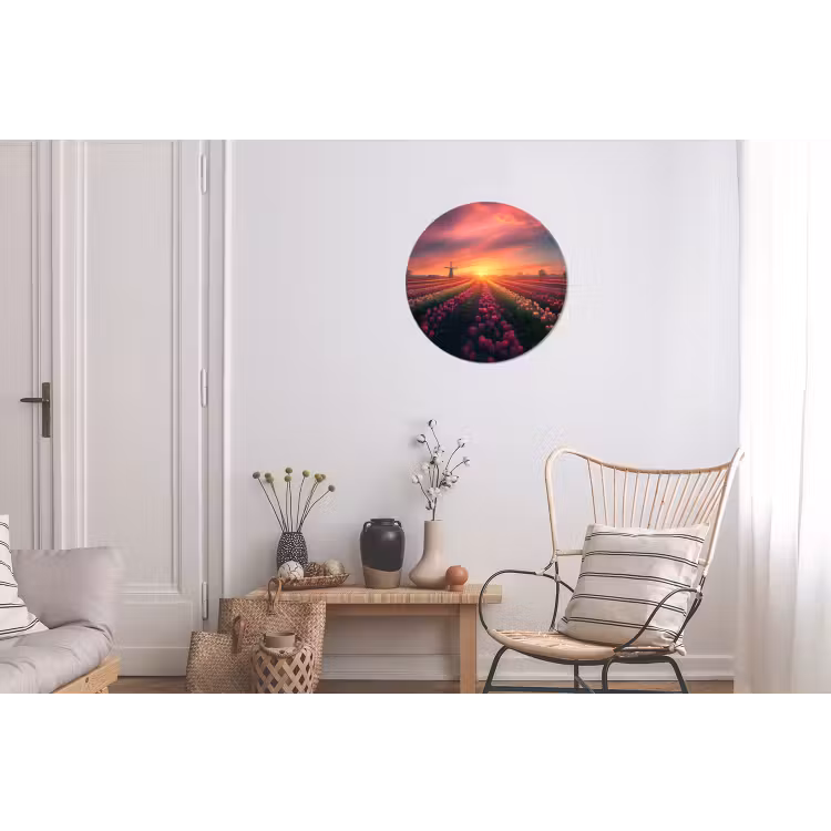 Windmolen - Zonsondergang - Landschap Wandcirkel aluminium klein -woonkamer