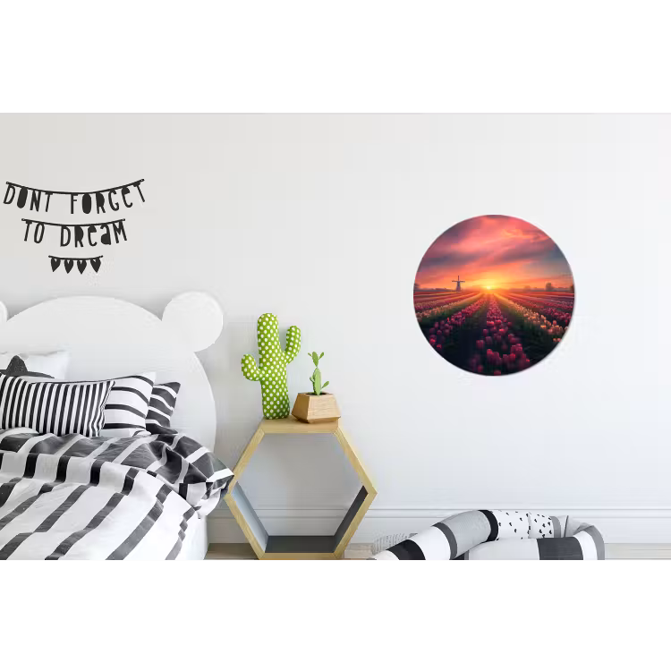 Windmolen - Zonsondergang - Landschap Wandcirkel aluminium klein -kinderkamer
