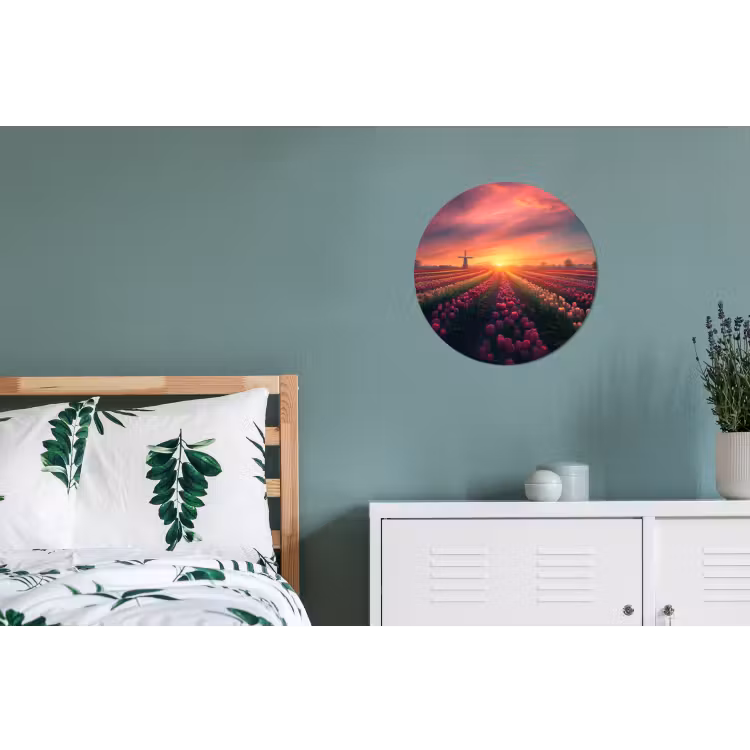 Windmolen - Zonsondergang - Landschap Wandcirkel aluminium klein -slaapkamer