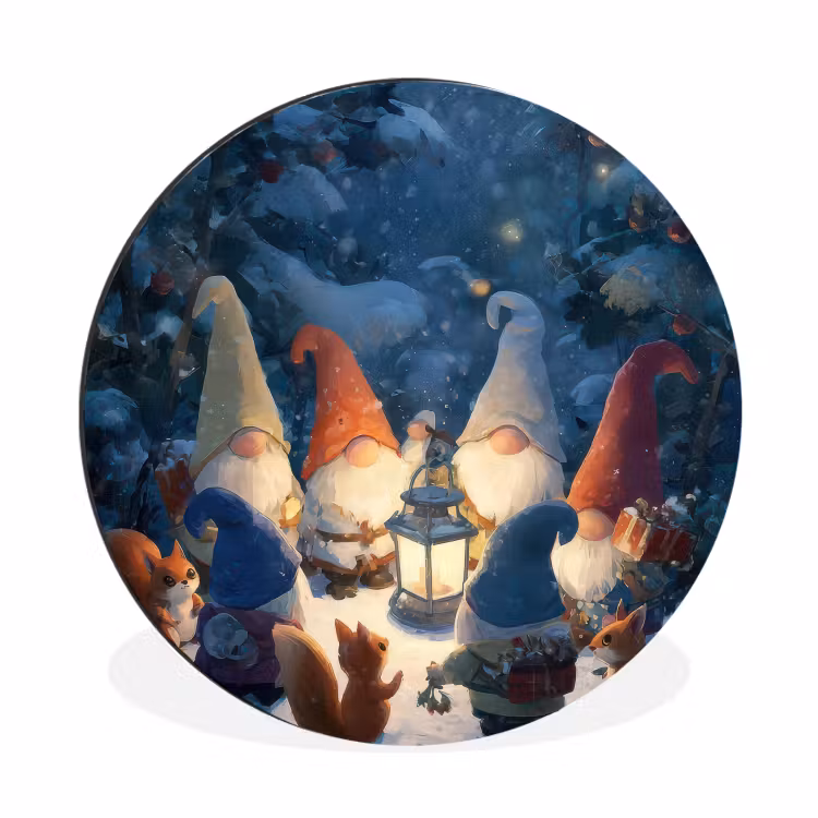 Winter - Gnooms - Eekhoorns - Meerkleurig Wandcirkel aluminium klein -3d