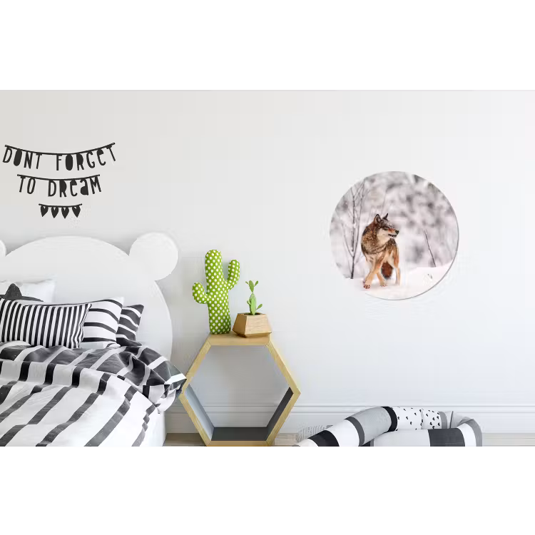 Wolf - Winter - Sneeuw - Natuur - Dieren Wandcirkel aluminium klein -kinderkamer