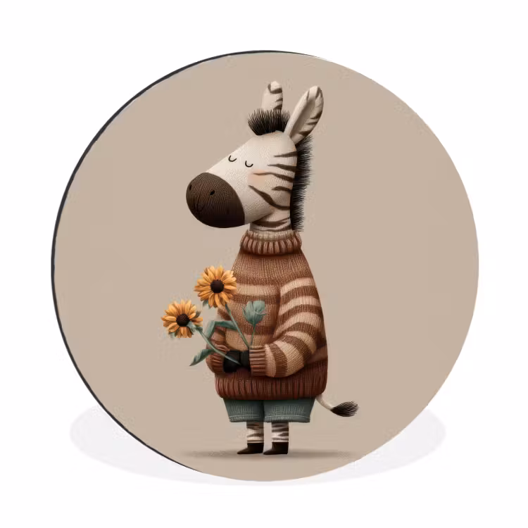 Zebra - Zonnebloemen - Warm Wandcirkel aluminium klein -3d