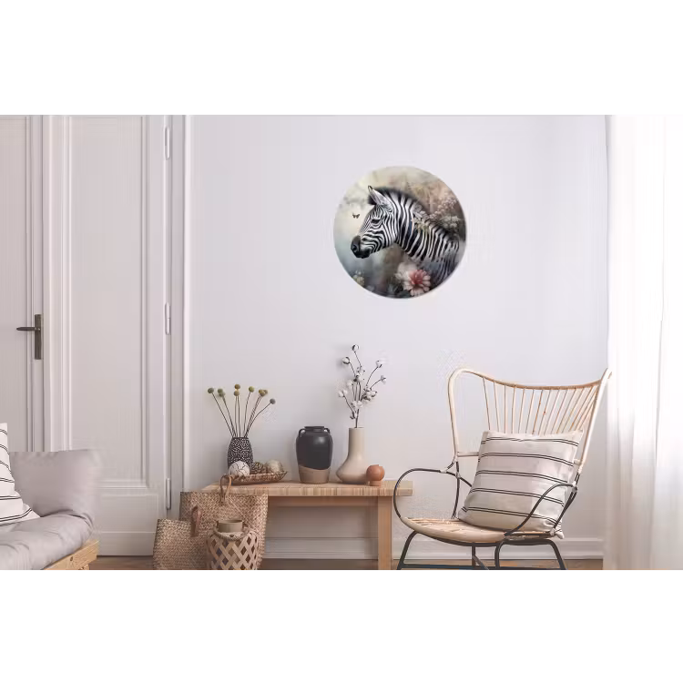 Zebra - Wilde dieren - Vlinder - Bloemen Wandcirkel aluminium klein -woonkamer