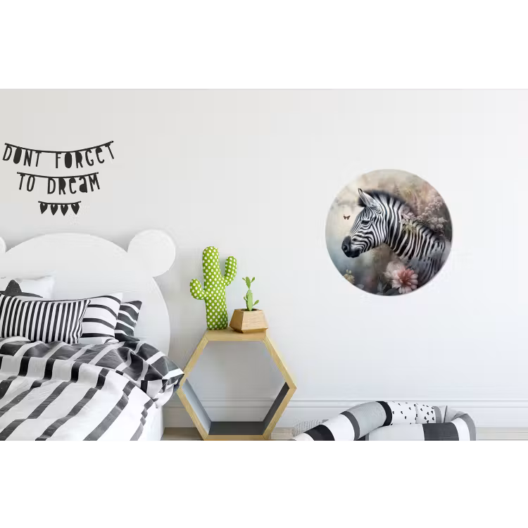 Zebra - Wilde dieren - Vlinder - Bloemen Wandcirkel aluminium klein -kinderkamer