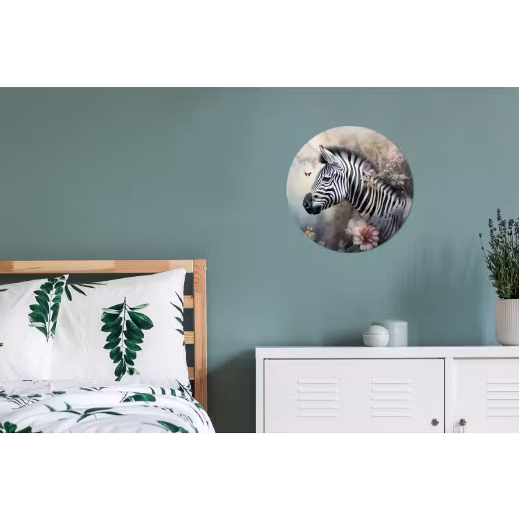 Zebra - Wilde dieren - Vlinder - Bloemen Wandcirkel aluminium klein -slaapkamer
