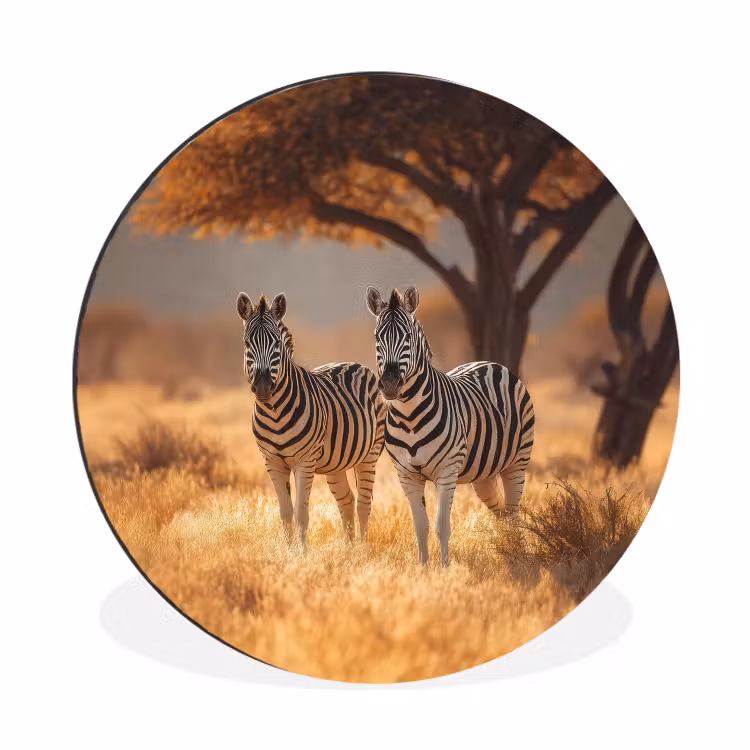 Zebra's - Savannelandschap - Gras Wandcirkel aluminium klein -3d