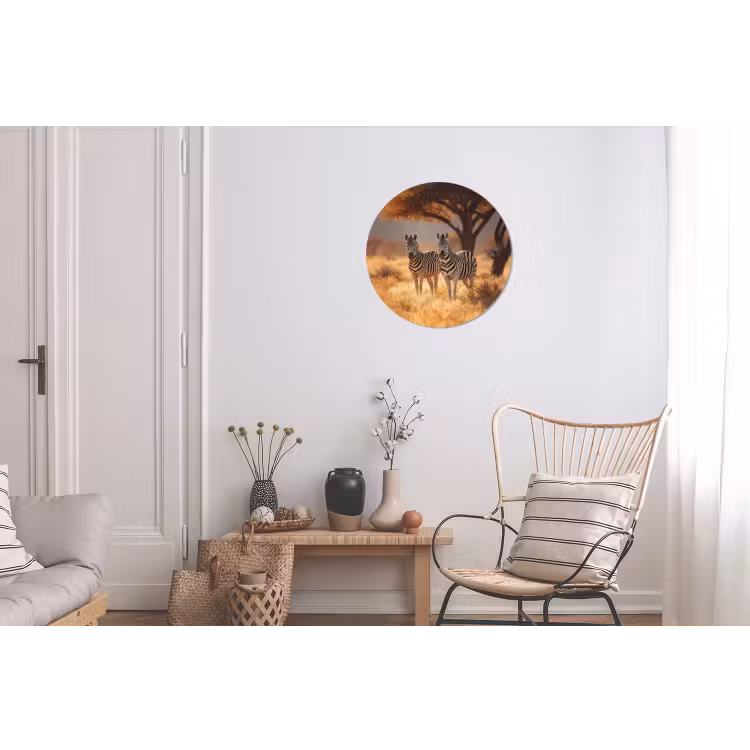 Zebra's - Savannelandschap - Gras Wandcirkel aluminium klein -woonkamer