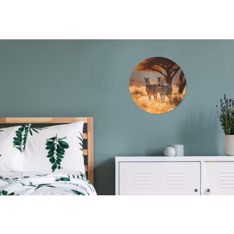 Zebra's - Savannelandschap - Gras Wandcirkel aluminium klein -slaapkamer