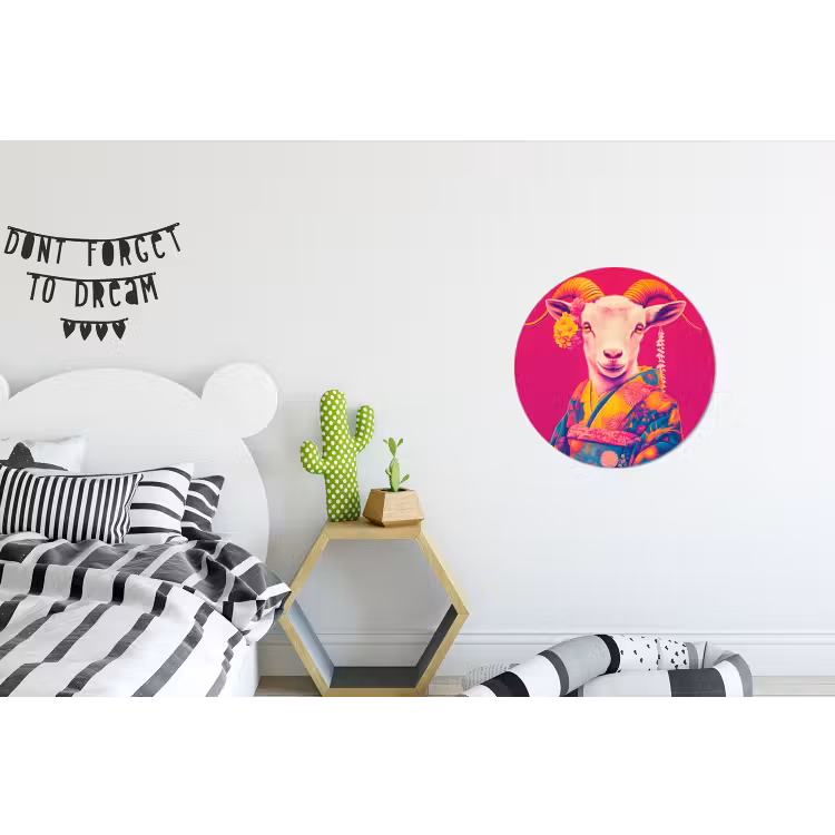 Geit - Hoorns - Kimono - Kleurrijk Wandcirkel aluminium klein -kinderkamer