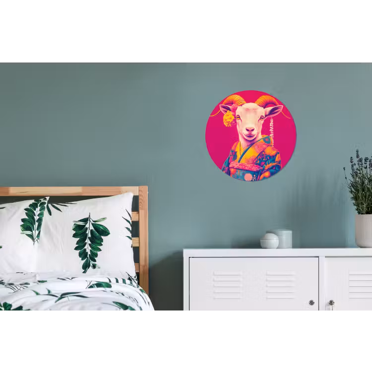 Geit - Hoorns - Kimono - Kleurrijk Wandcirkel aluminium klein -slaapkamer