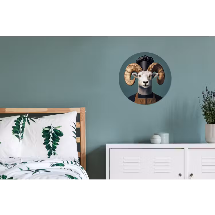 Geit - Hoorns - Kokskleding Wandcirkel aluminium klein -slaapkamer